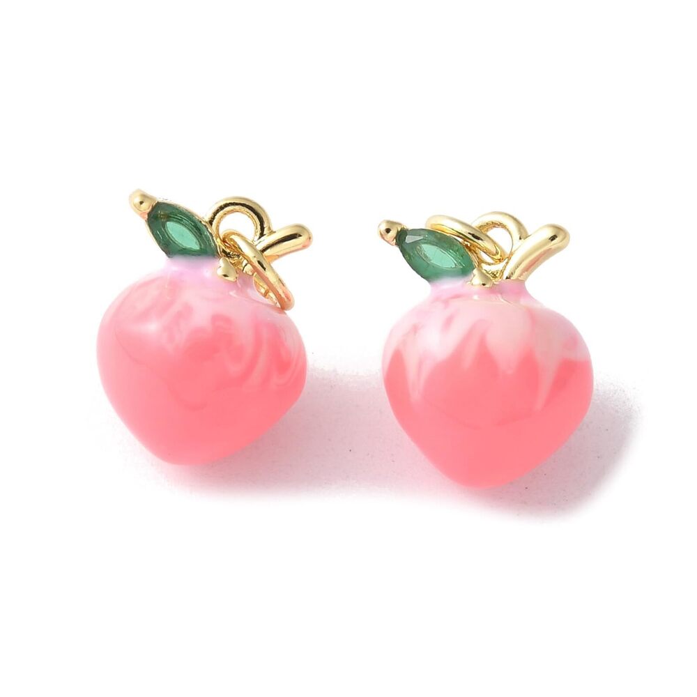 3539 10 pcs Brass Micro Pave Cubic Zirconia Pink Peach Enamel Charms
